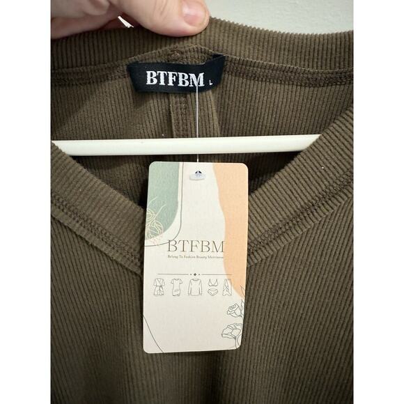 BTFBM Women Casual Long Sleeve V Neck Blouses Loose Fit Side Split Sz L New - Picture 4 of 7